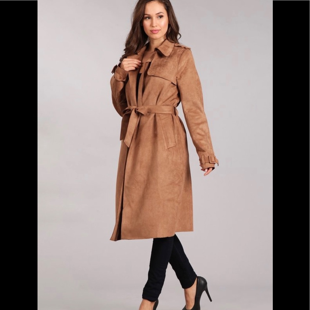 Faux Suede Trench Coat